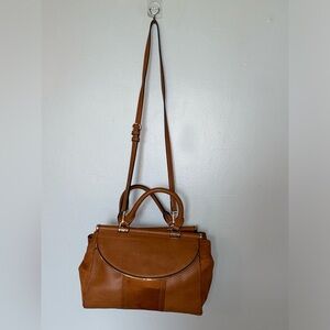 LC Lauren Conrad Brown 3 Compartment Flap Over Scroll Top Crossbody Bag Purse